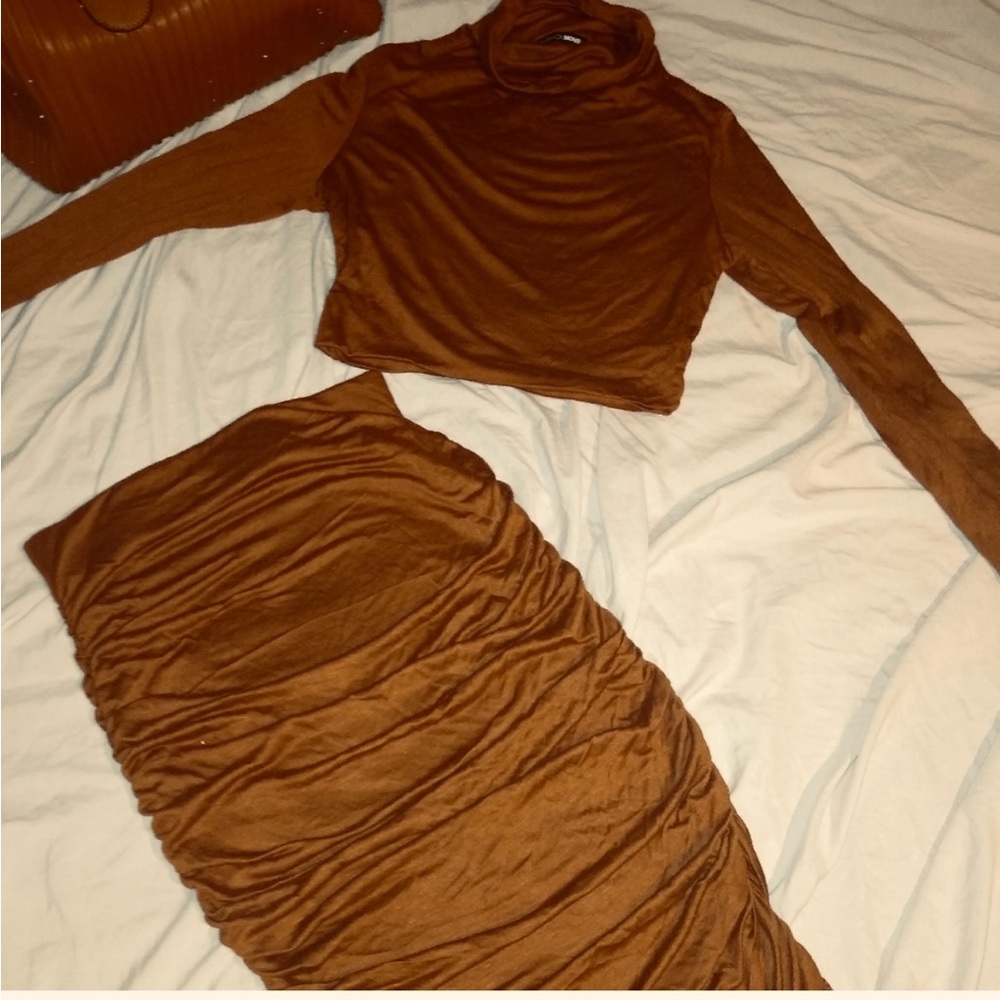 Elegant Brown Skirt Set